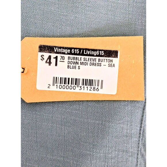 NEW Women's Vintage OTT Smocked Bohemian Front Button Up Blue Gray Dress Size S - Picture 7 of 7